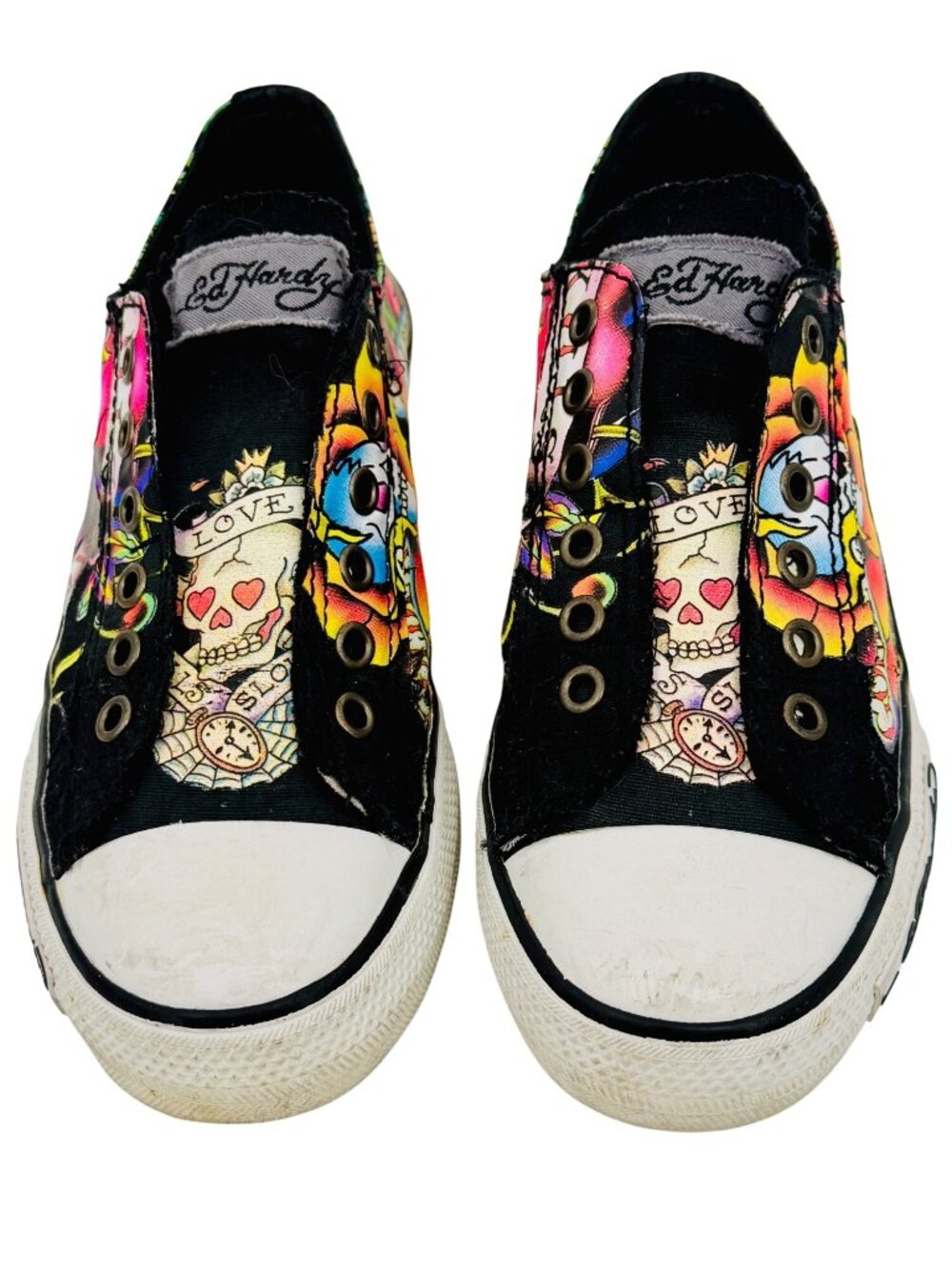 VTG Ed Hardy Black Tattoo Graphic Canvas Sneakers 7 | Trashy Y2K McBling Grunge - Picture 14 of 16